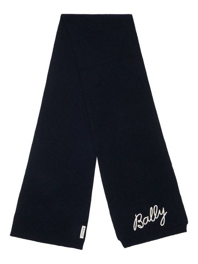 Embroidered Logo Wool Muffler Blue - BALLY - BALAAN 2