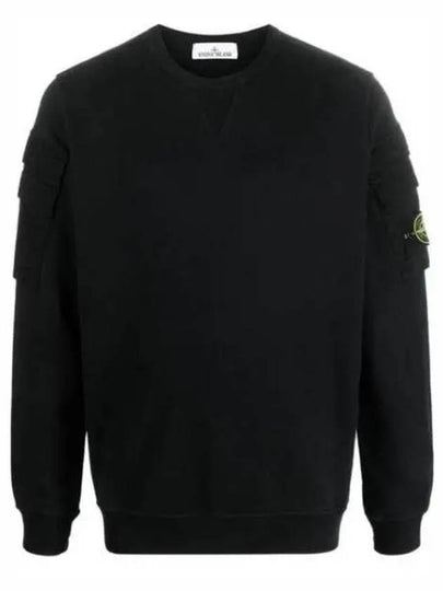 Garment Dyed Double Pocket Brushed Cotton Fleece Sweatshirt Black - STONE ISLAND - BALAAN 2