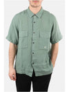 Linen Short Sleeve Shirt Green - CP COMPANY - BALAAN 3