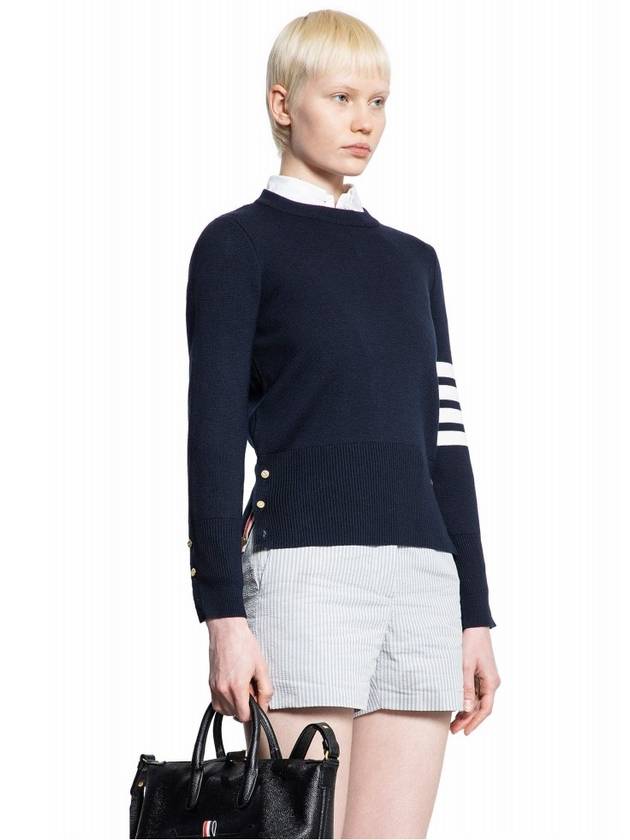 4-Bar Milano Stitch Crew Neck Knit Top Navy - THOM BROWNE - BALAAN 7