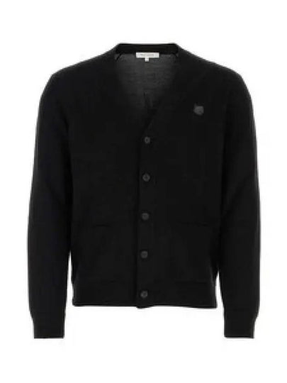 Bold Fox Head Patch V Neck Wool Cardigan Black - MAISON KITSUNE - BALAAN 2