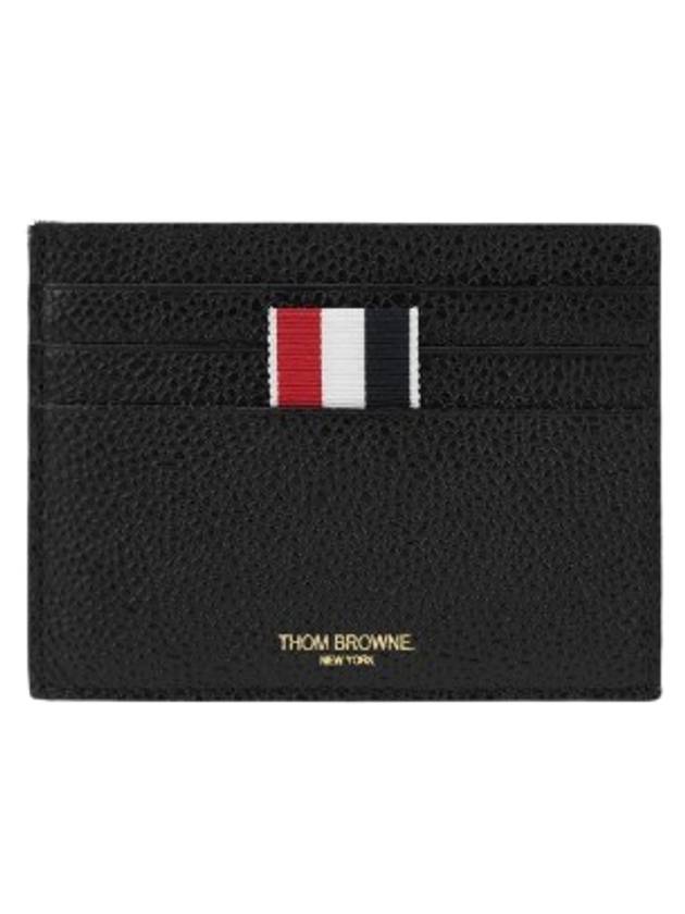 Pebble Grain Leather Stripe Note Compartment Card Wallet Black - THOM BROWNE - BALAAN 2