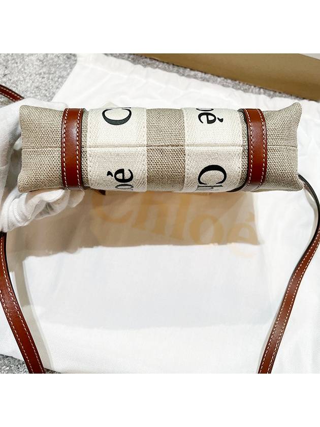 Woody Linen Canvas Calfskin Tote Bag White Brown - CHLOE - BALAAN 7