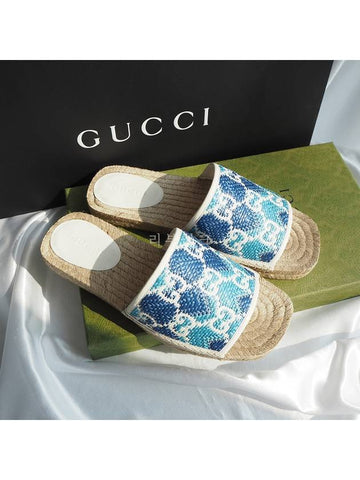 GG logo espadrille slippers blue 703411 - GUCCI - BALAAN 1