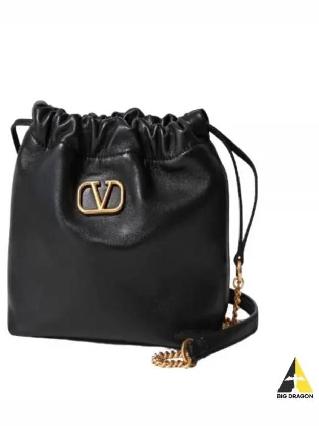 V Logo Signature Leather Bucket Bag Black - VALENTINO - BALAAN 2