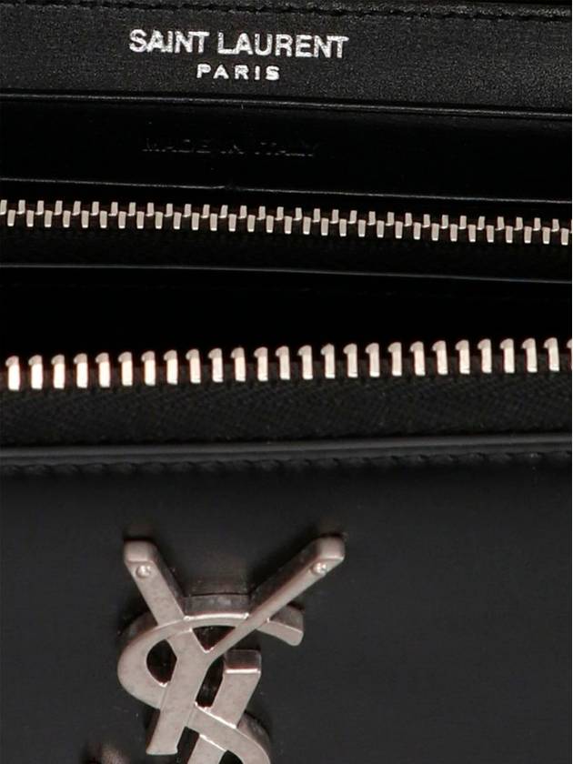 Monogram Silver Logo Zip Around Long Wallet Black - SAINT LAURENT - BALAAN 4