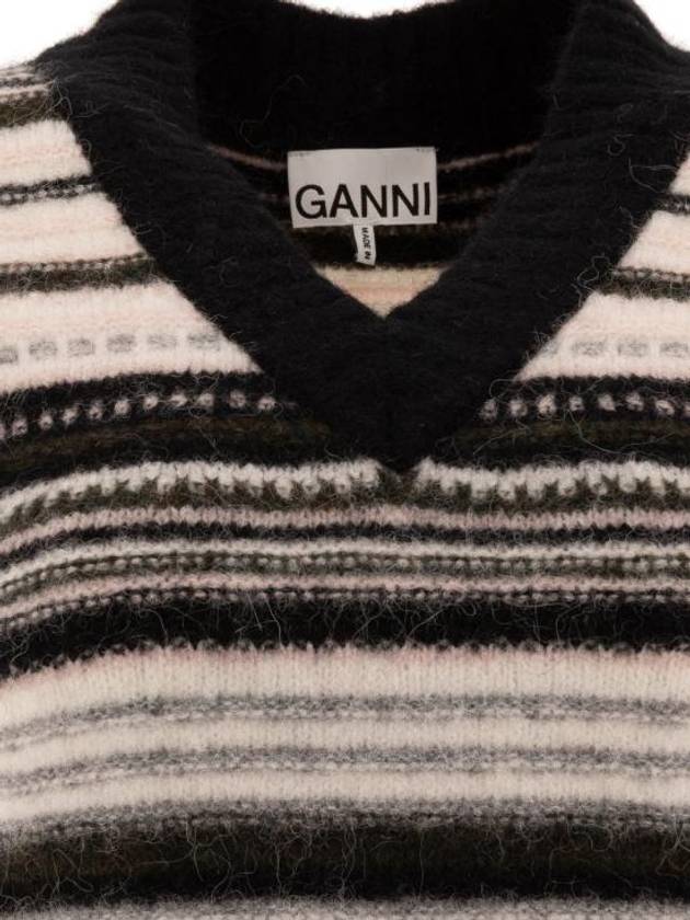 V-Neck Striped Vest Black - GANNI - BALAAN 4