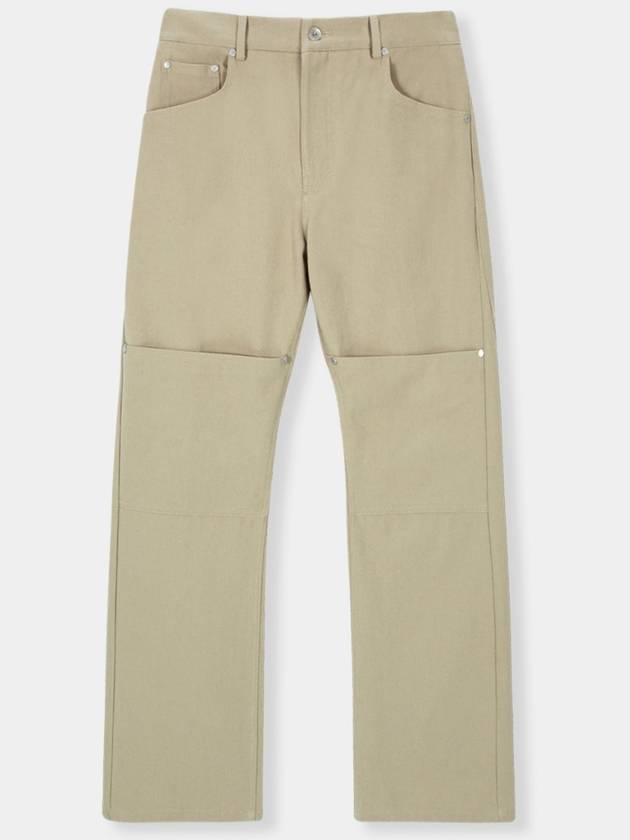 Curved Double Knee Cotton Pants Beige - KINETO - BALAAN 3