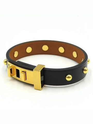 MINI DOG black color gold studded CLOUS decorative leather bracelet - HERMES - BALAAN 1