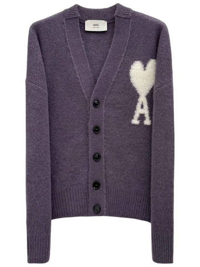 Intarsia Logo Knit Cardigan Lilac - AMI - BALAAN 2