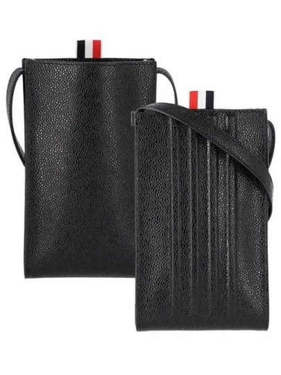 4 Bar Pebble Grain Leather Phone Holder Cross Bag Black - THOM BROWNE - BALAAN 2