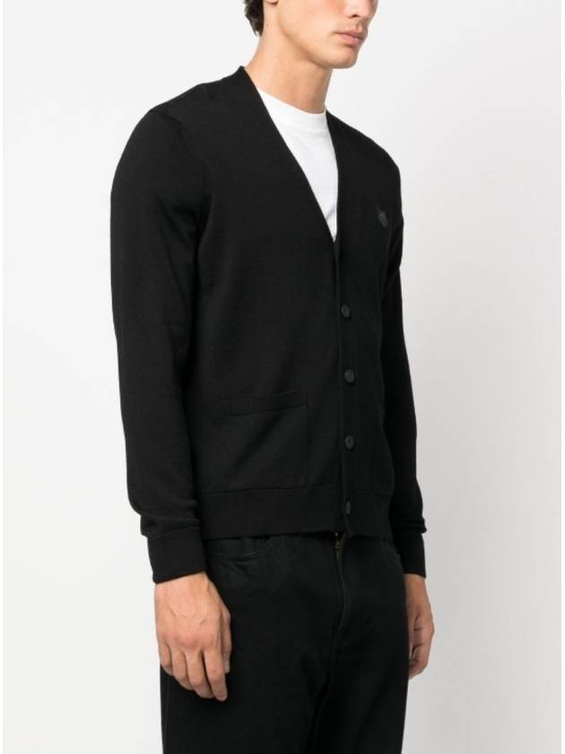 Bold Fox Head Patch V Neck Wool Cardigan Black - MAISON KITSUNE - BALAAN 4