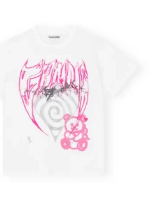 Abstract Heart Bear Graphic Relaxed Short Sleeve T-Shirt White - GANNI - BALAAN 2