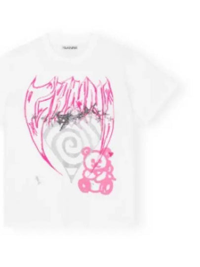 Abstract Heart Bear Graphic Relaxed Short Sleeve T-Shirt White - GANNI - BALAAN 2