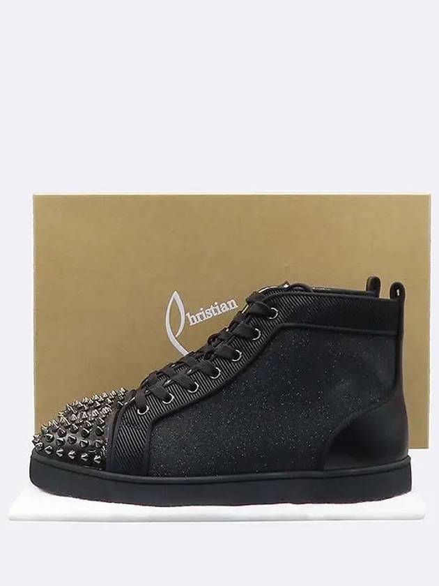 3200339 Black color sandpaper suede leather blend LOU SPIKES ORLATO FLAT PAT spike lace up men s low sneakers 255MM - CHRISTIAN LOUBOUTIN - BALAAN 1