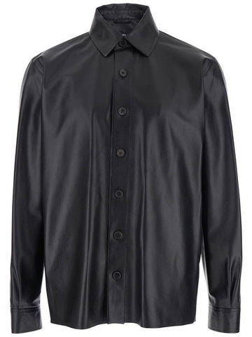 'Lush' Black Shirt With Classic Collar And Contrasting Buttons In Leather Man - ARMA - BALAAN 1