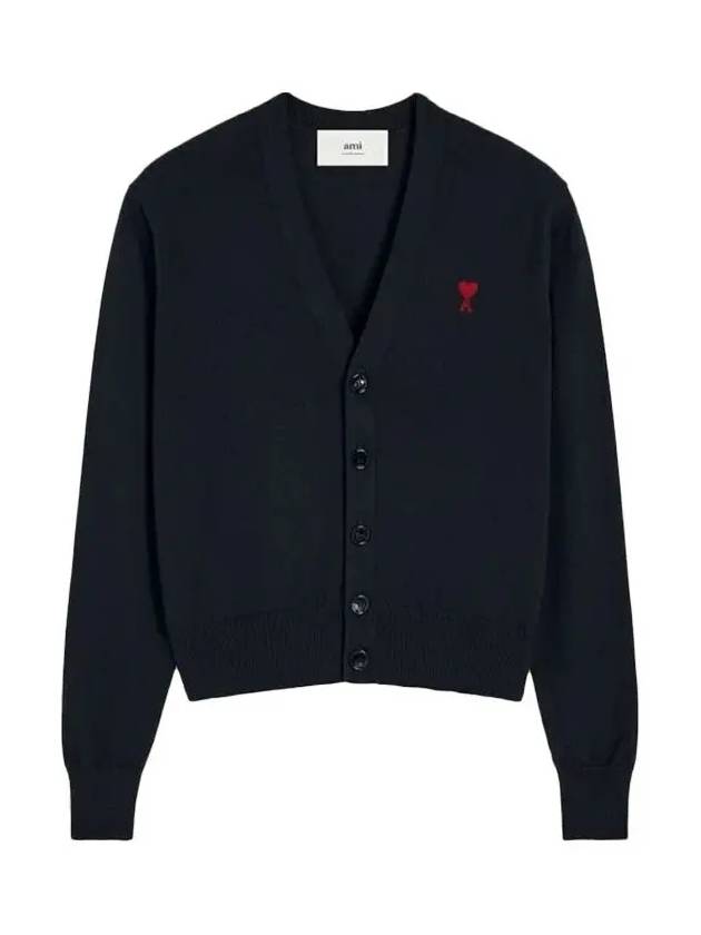 Small Heart Logo Wool Cardigan Black - AMI - BALAAN 2