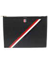 MAC027A Black Pebble Grain Leather Diagonal Stripe Medium Document Clutch - THOM BROWNE - BALAAN 1