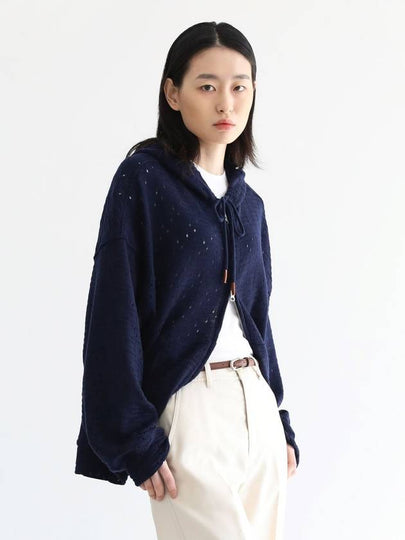 Oversized Knit Zip-Up Hoodie Navy - IFELSE - BALAAN 2