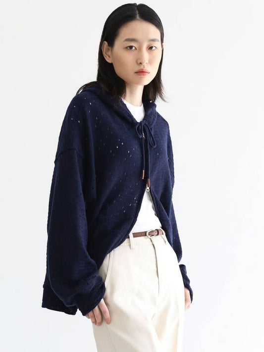 Oversized Knit Zip-up Hoodie Navy MKN3078 - IFELSE - BALAAN 1