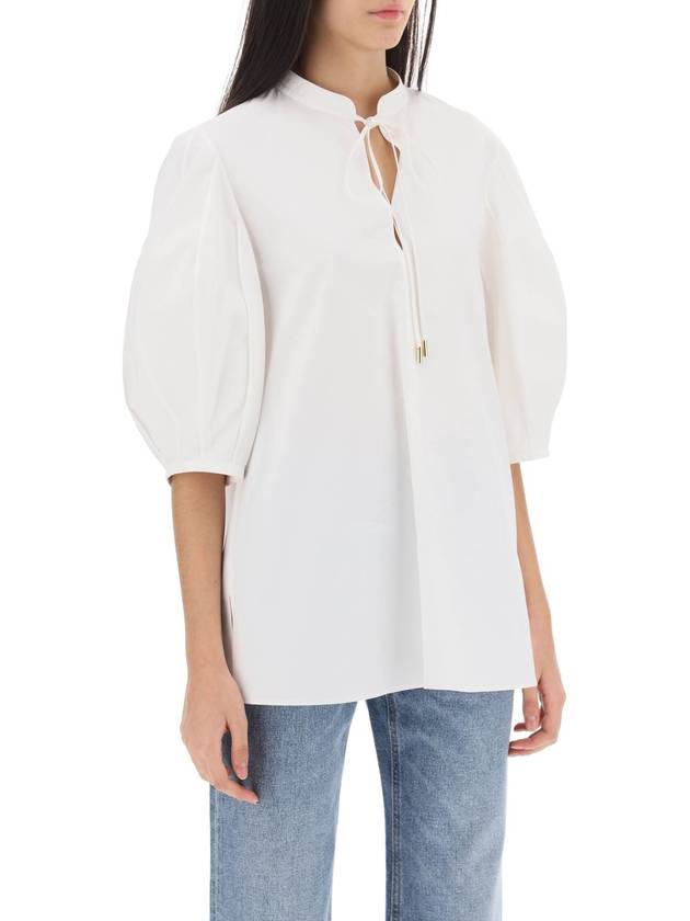 Women's Tie Detail Tunic Short Sleeve Shirt White - CHLOE - BALAAN 3