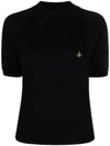 ORB Logo Embroidery Wool Knit Top Black - VIVIENNE WESTWOOD - BALAAN 1