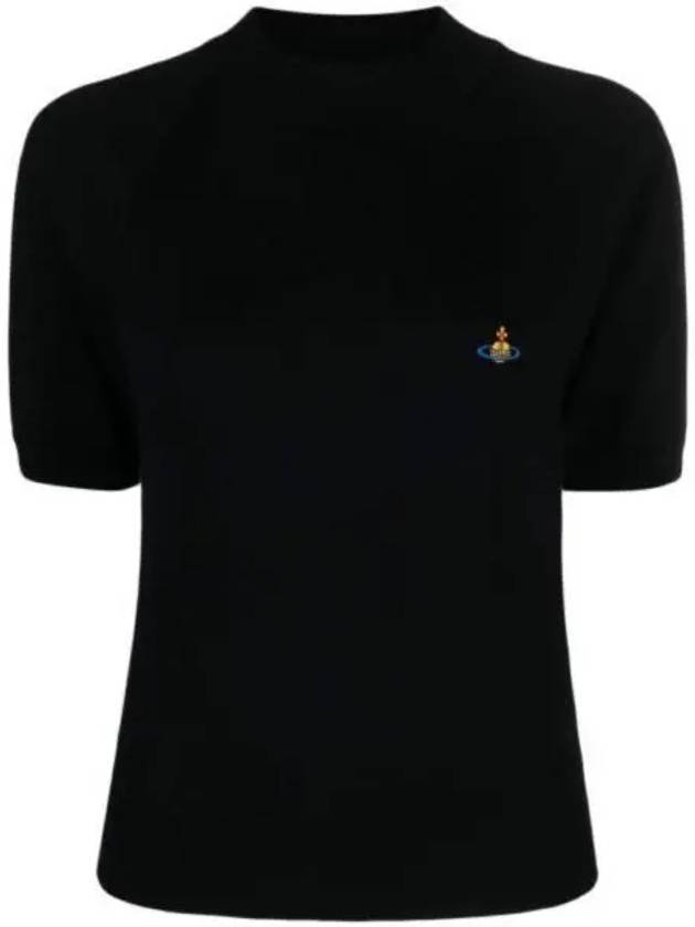 Embroidery ORB Logo Wool Knit Top Black - VIVIENNE WESTWOOD - BALAAN 1