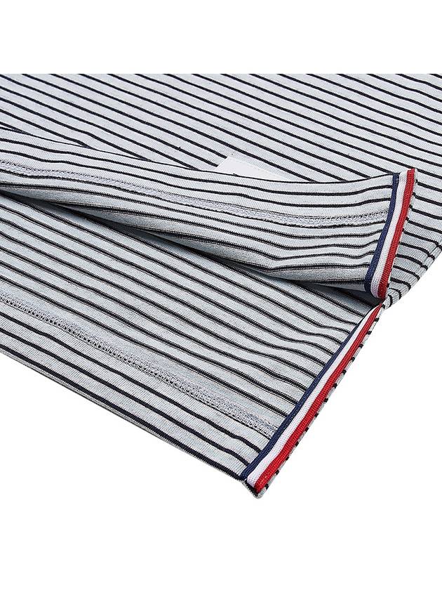 Striped Pocket Cotton Oversized Short Sleeve T-Shirt Blue - THOM BROWNE - BALAAN 8