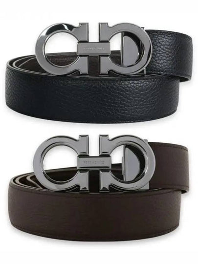 Reversible Gancini Leather Belt Dark Brown Black - SALVATORE FERRAGAMO - BALAAN 2