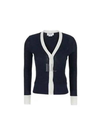 Contrast Trim Wool Cardigan Black - THOM BROWNE - BALAAN 2