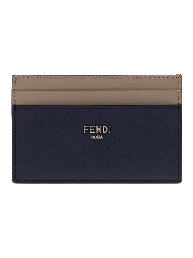 logo calfskin card wallet navy - FENDI - BALAAN.