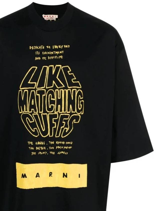 Slogan Print Short Sleeve T-Shirt Black - MARNI - BALAAN 5