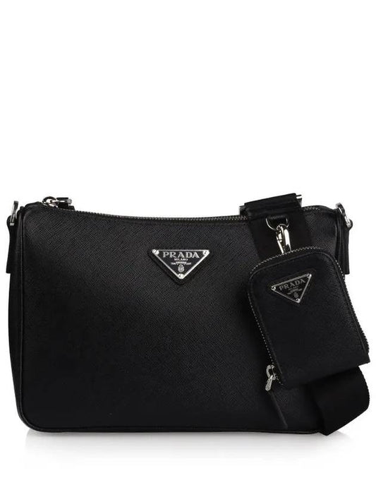 Triangle Logo Saffiano Leather Cross Bag Black - PRADA - BALAAN 2