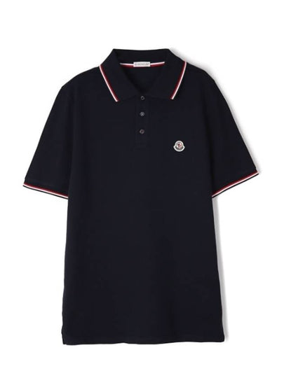 Stripe Trimming Logo Short Sleeve Polo Shirt Navy - MONCLER - BALAAN 2