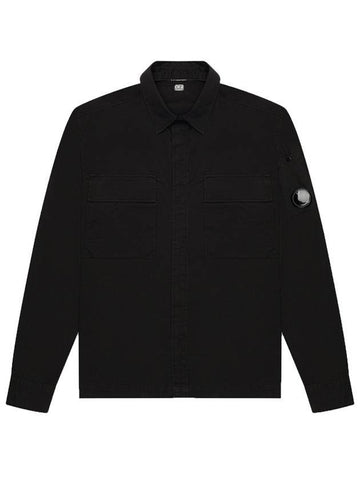 Lens Garment Dye Over Long Sleeve Shirt Black - CP COMPANY - BALAAN 1