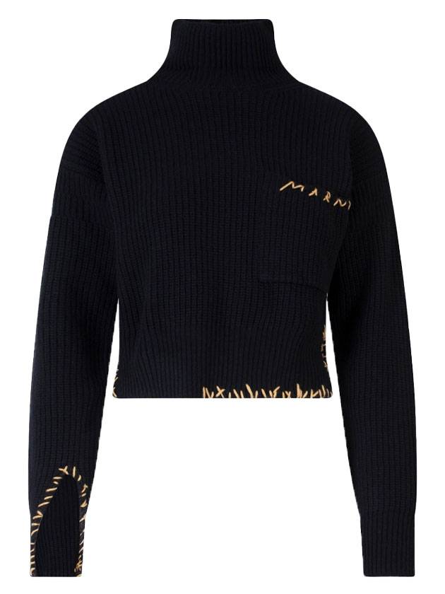 Stitch Unfinished Cut Wool Turtleneck Black - MARNI - BALAAN 1