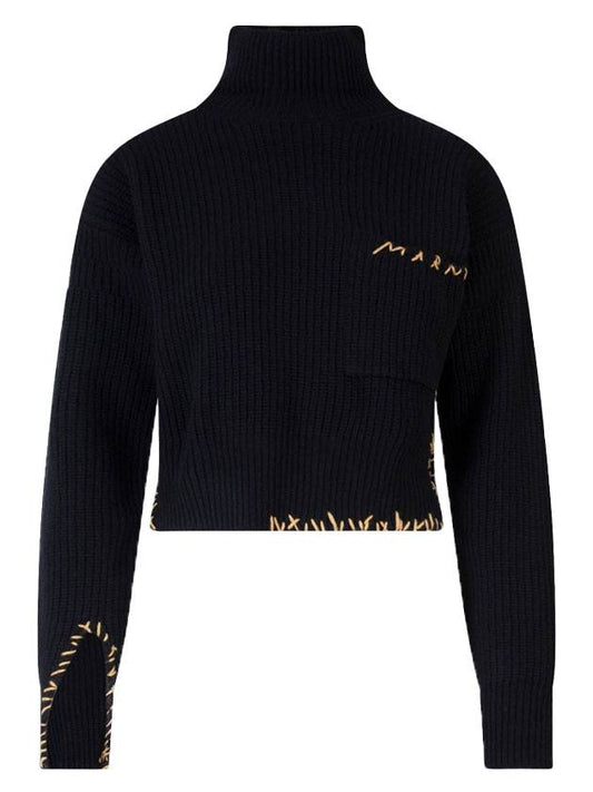 Stitch Unfinished Cut Wool Turtleneck Black - MARNI - BALAAN 1