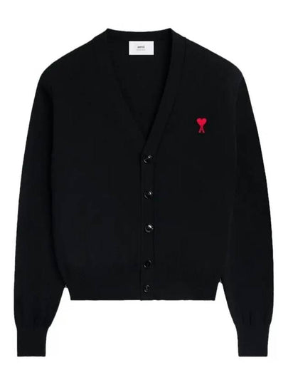 Red Heart Logo Merino Wool Cardigan Black - AMI - BALAAN 2