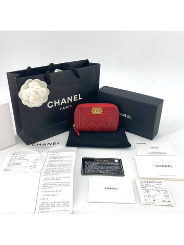 Gold Boy Lambskin Zipper Card Wallet - CHANEL - BALAAN 1