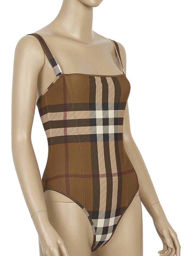 Women's Check Stretch Nylon One-Piece Swimsuit Burch Brown - BURBERRY - BALAAN 6