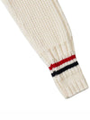 Men's Cable Stitch Merino Striped Wool Knit Top White - THOM BROWNE - BALAAN 6