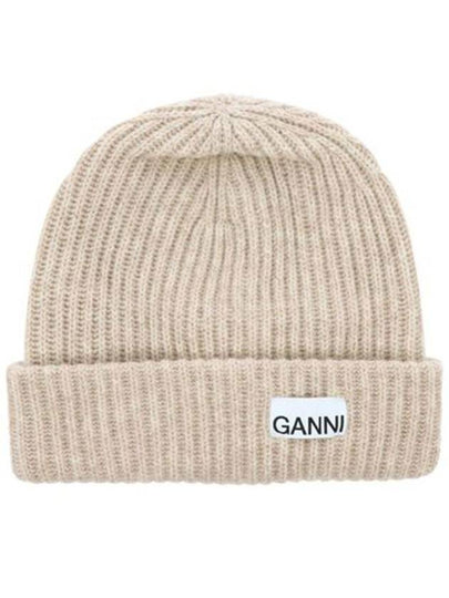 Logo Patch Knit Beanie Sand - GANNI - BALAAN 2