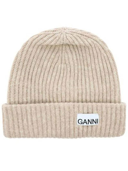 Logo Patch Knit Beanie Sand - GANNI - BALAAN 2