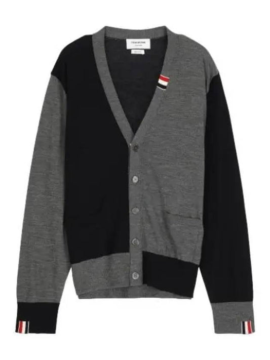 RWB tab color block cardigan black gray - THOM BROWNE - BALAAN 1