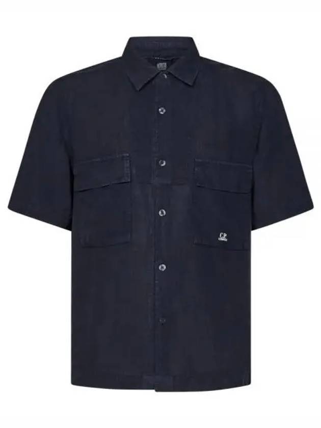 Linen Short Sleeve Shirt Navy - CP COMPANY - BALAAN 2