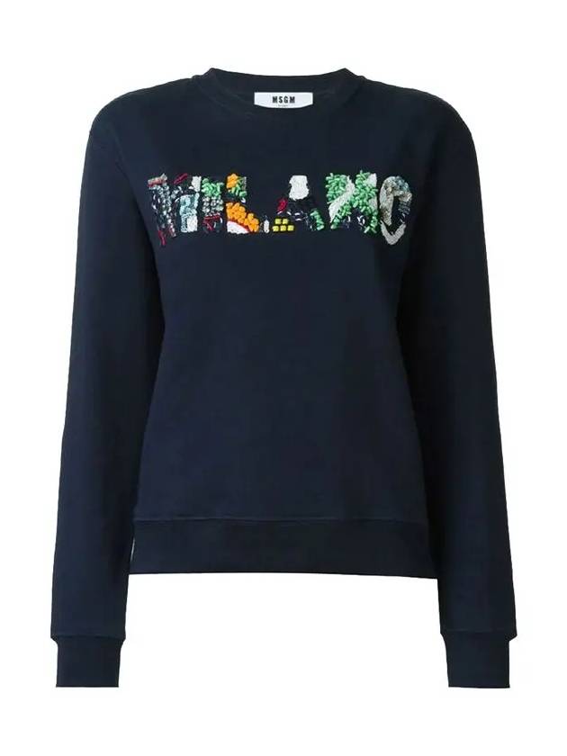 Sequin Milan Logo Sweatshirt Navy - MSGM - BALAAN 3