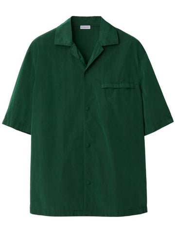 Notched Collar Short Sleeve Shirt Green - BURBERRY - BALAAN 1