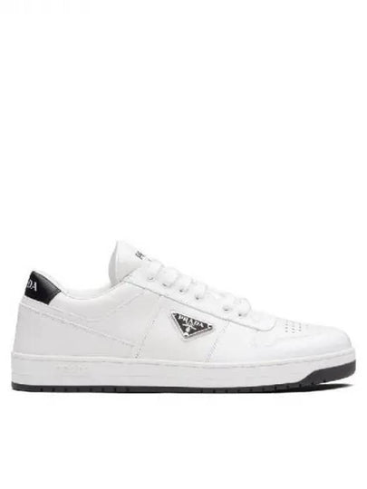 Downtown Triagle Logo Leather Low Top Sneakers White - PRADA - BALAAN 2