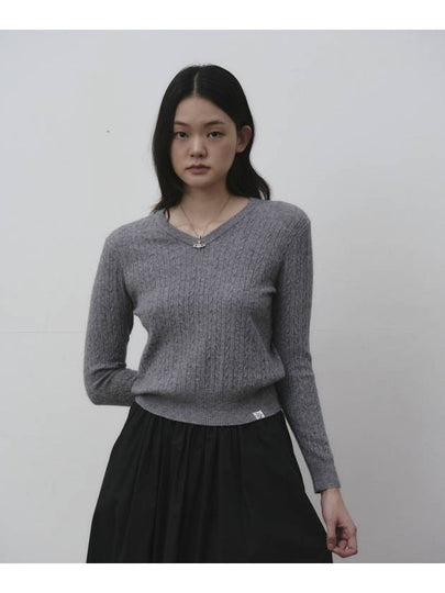 V neck cable knit pullover Melange gray - THE GREEN LAB - BALAAN 2