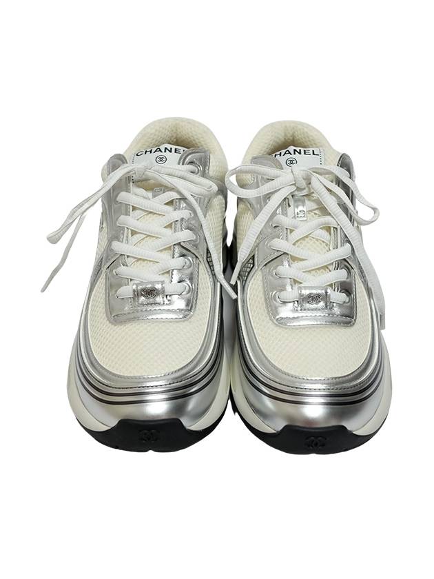 Fabric Laminated Low Top Sneakers Silver - CHANEL - BALAAN 4